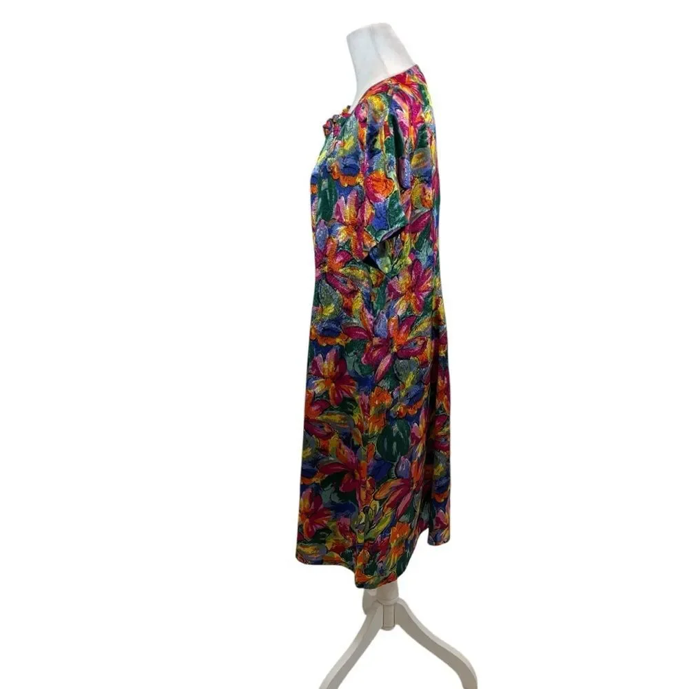 Handmade Vintage Floral Print Ruffle Neck Shift Dress Size Large‎_4